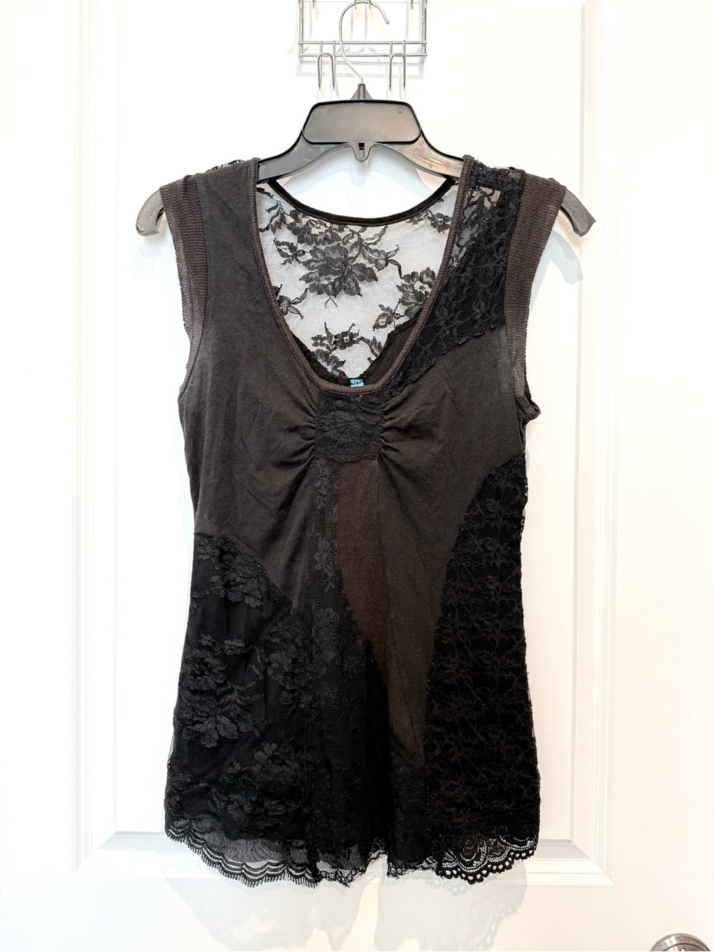 Free People Lace Patchwork Black Tank Top